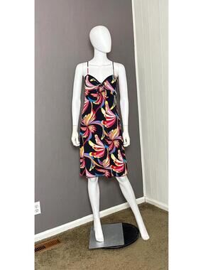 1990's BCBG MAXAZRIA Jersey Slipdress Abstract Butterfly Swirl Pucci style print